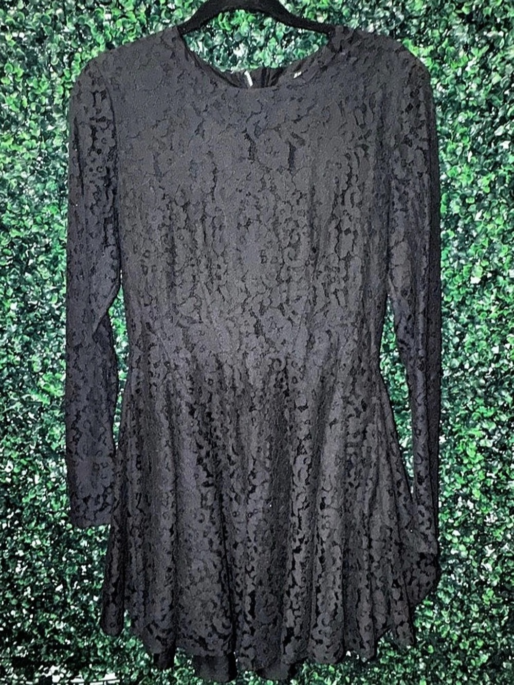 H&M Black Lace Long Sleeve Mini Dress Size 10 Like New